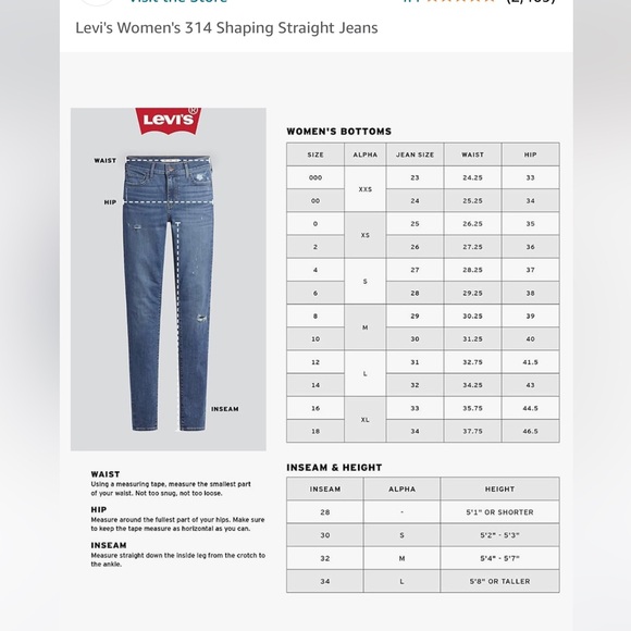 🌺🌻Women’s LEVIS 314 Shaping Straight Denim Jeans (W26 L32) - Picture 11 of 11